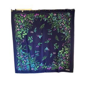 Marco Corsari Dark blue scarf with green and purple vegetables and herbs plants